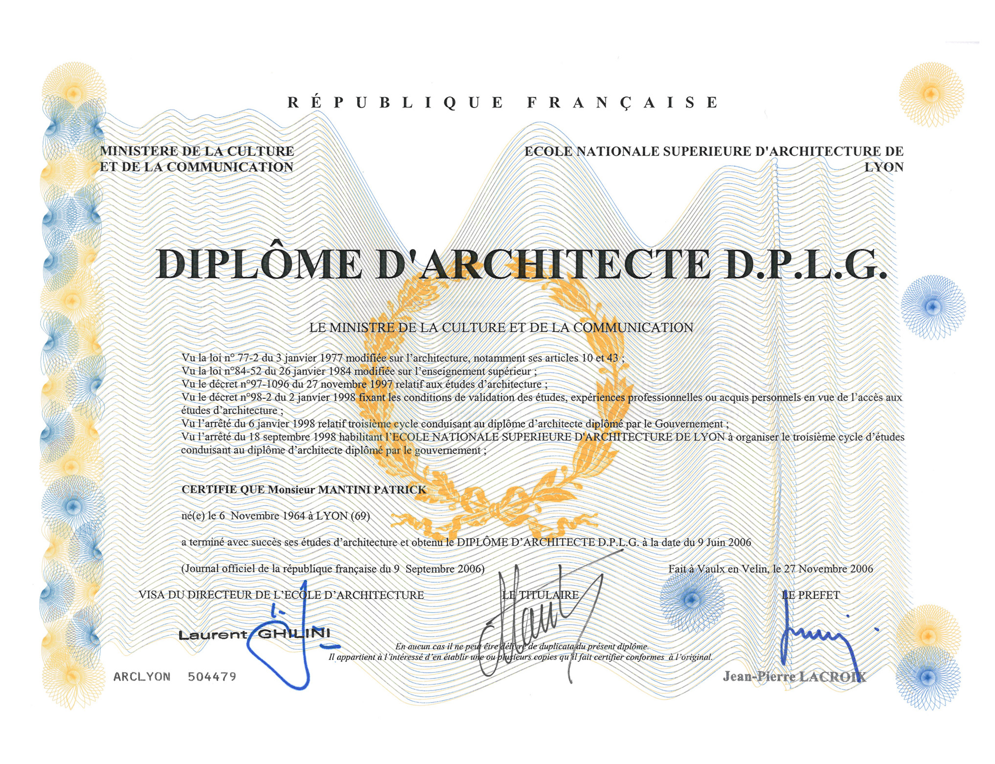 DIPLOME ARCHITECTE D.P.L.G.